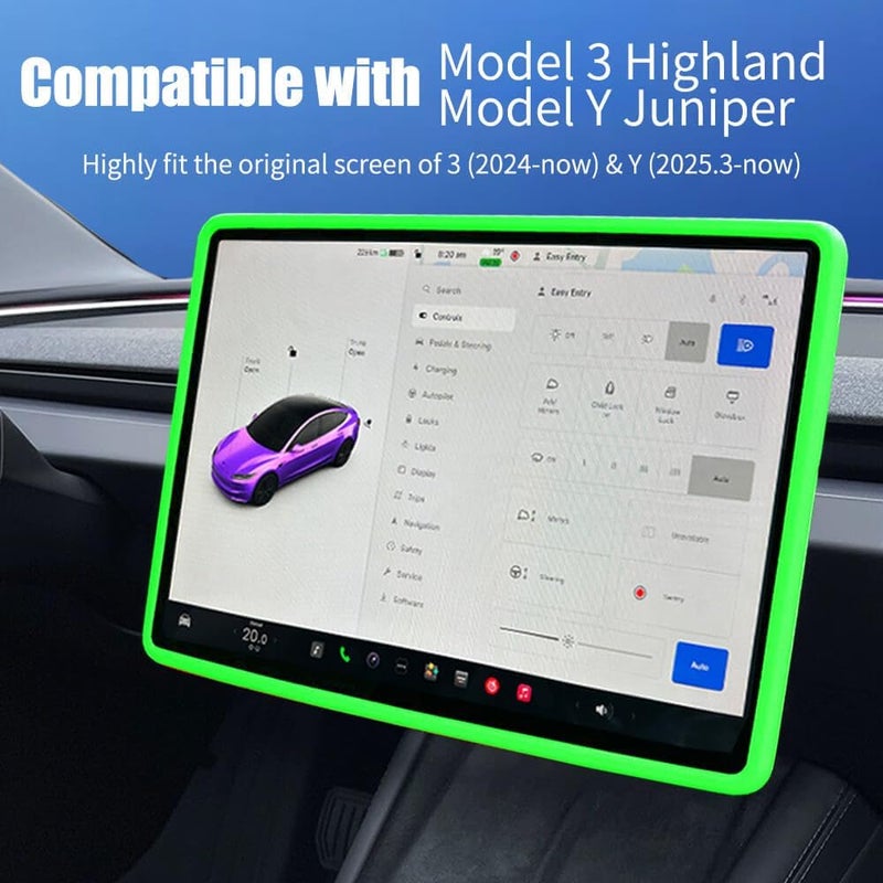 Yeapop 2Pcs Silicone Protector Frames of Screen and Rear View Mirror for Tesla Model 3 2024 Highland and Model Y 2025 Juniper. (Green) - Image 3